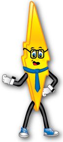 Nerdy Volt the Bolt character wearing a tie and glasses 