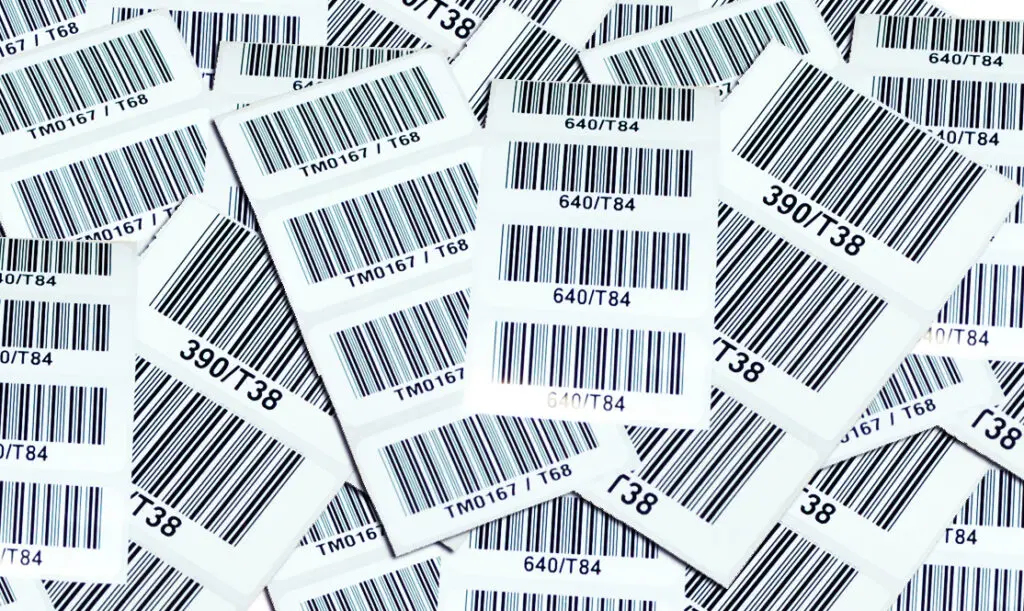 Pile of various barcode label strips