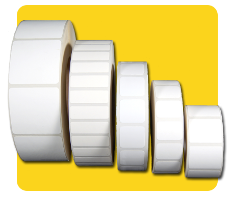 blank label rolls with yellow background