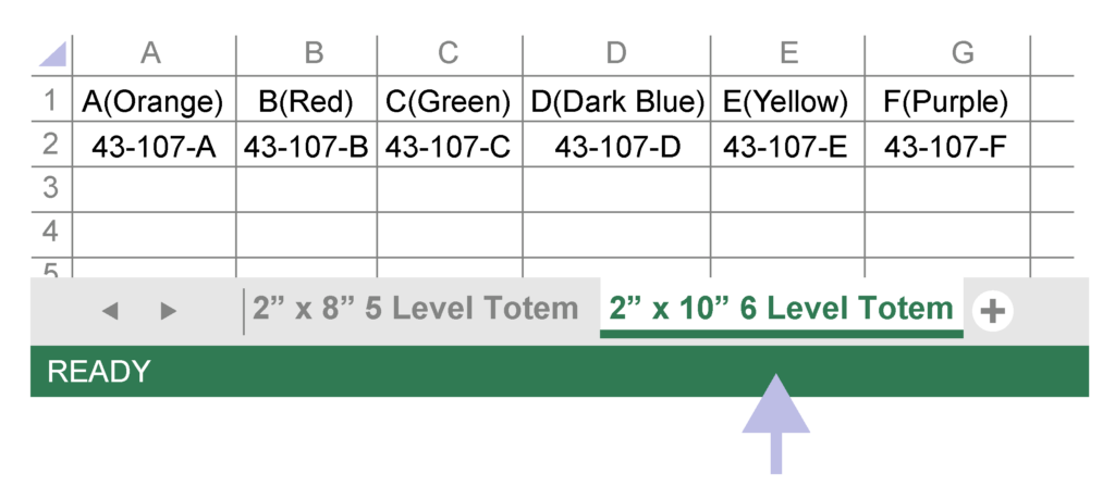 6 level totem label on tab 2 in excel