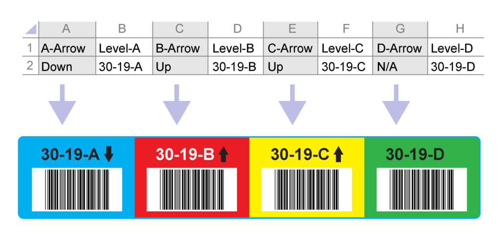 Totem label excel multiple arrow setup example