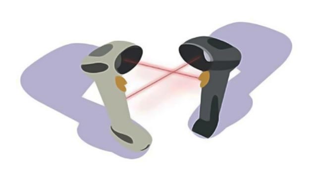 graphic of scanners laser beaming each other