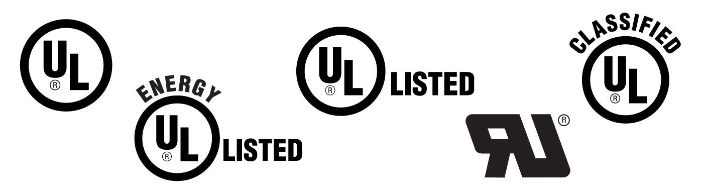 UL, UL Energy listed, UL Listed, Classified UL, and RU logo together