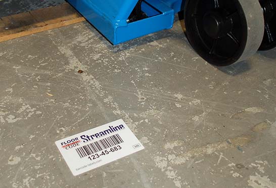 Barcode label on warehouse floor