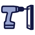 Icon of a placard standing straight up and getting holes drilled