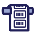 Printed custom labels coming off metal roll connected to an industrial barcode label printer