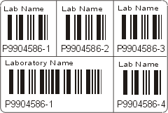laboratory slide label set of multiple labels containing text and barcodes