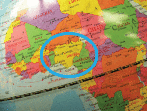 Map of Africa with Nigeria circled 