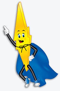Super hero Volt the Bolt character with blue cape 