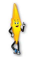 Volt the Bolt lightning bolt mascot standing