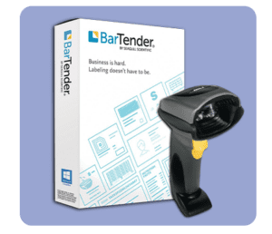 bartender software and label scanner with blue background