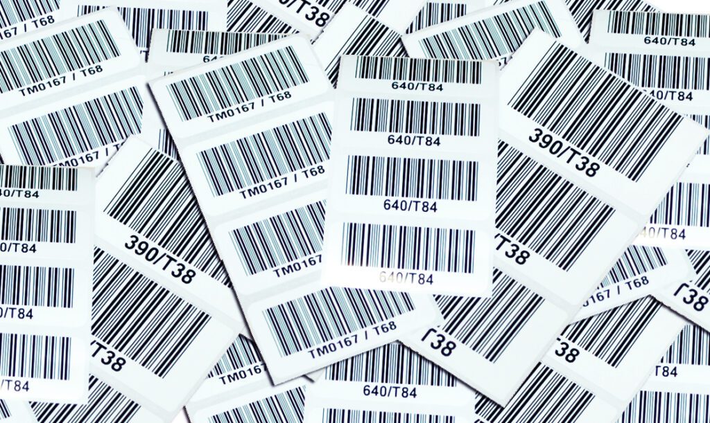 Pile of various barcode label strips