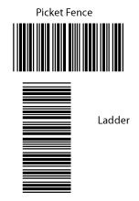Diagram of the difference between a Picket fence style barcode and a Ladder style barcode