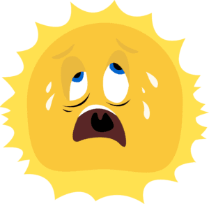 Hot and sweaty sun character 
