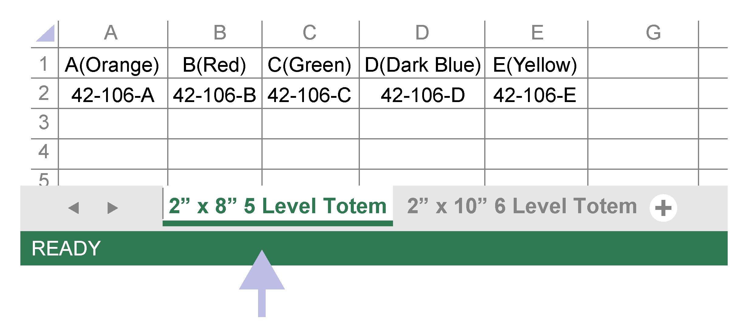 5 level totem label on tab 1 in excel