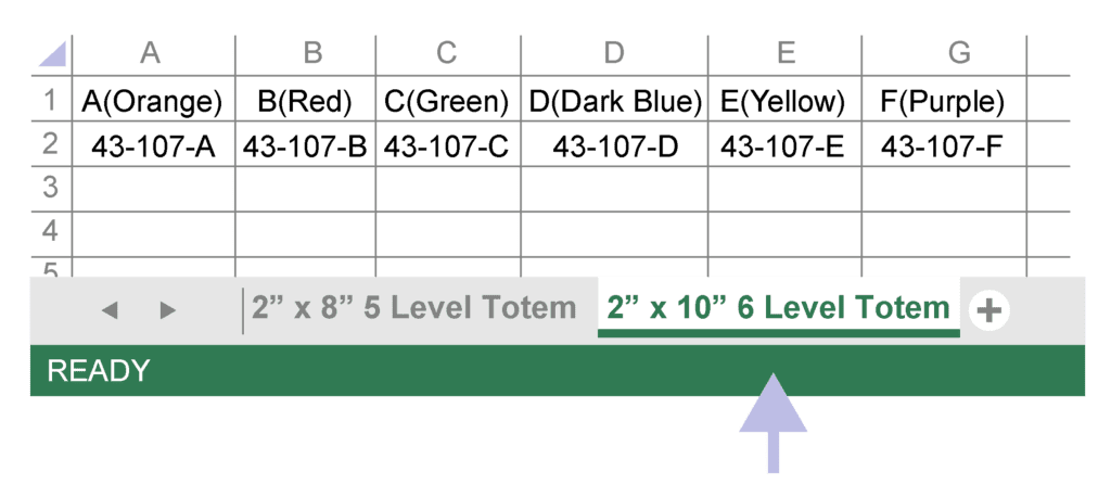 6 level totem label on tab 2 in excel