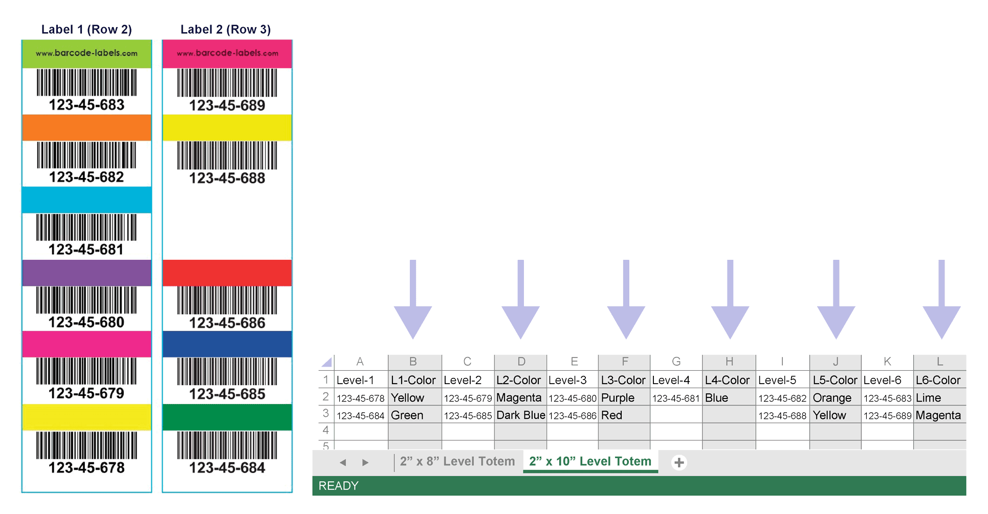 Totem label with varying colors