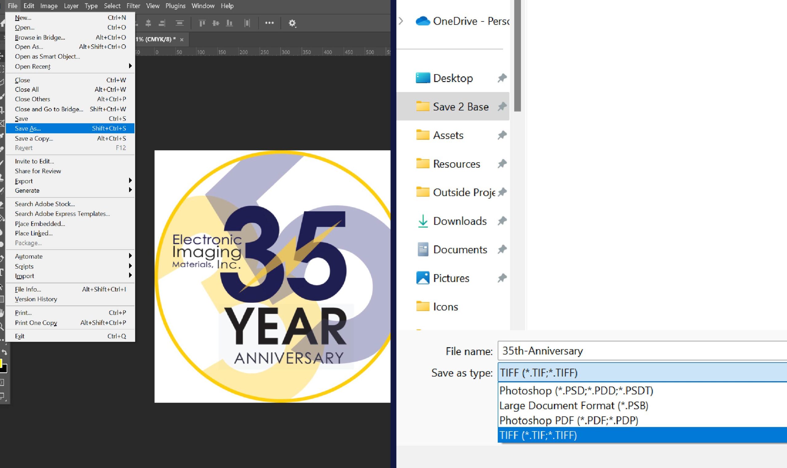 Save photoshop file as TIFF example