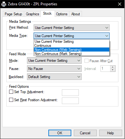 Media Type Adjustment Dropdown Menu