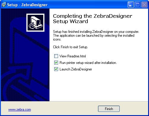 Completing the ZebraDesigner Setup Wizard screen