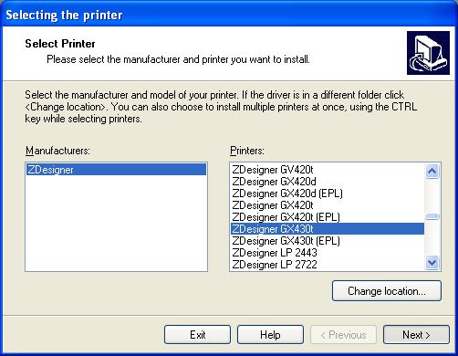 Zebra select printer list