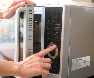 Microwave appliance with a UL label on the side