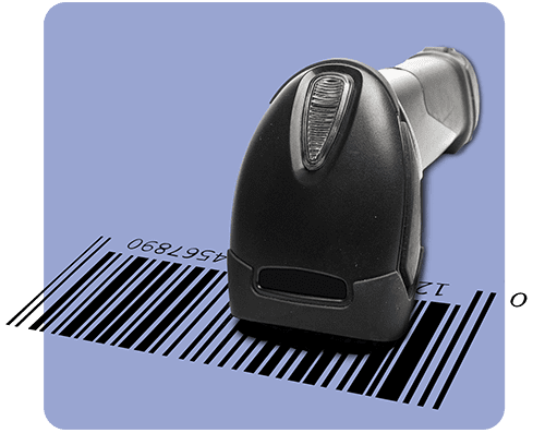 Barcode scanner laying on a barcode