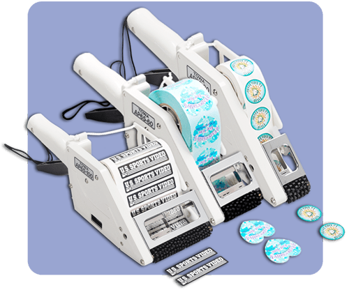 Handheld label applicators dispensing labels