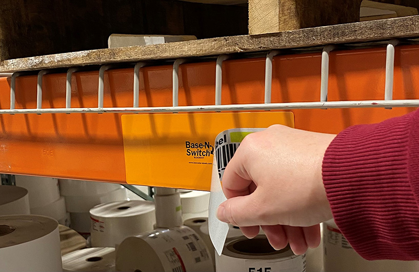 Permanent blockout label holder on warehouse rack