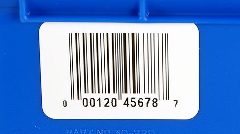 UPC Label on Blue Bin