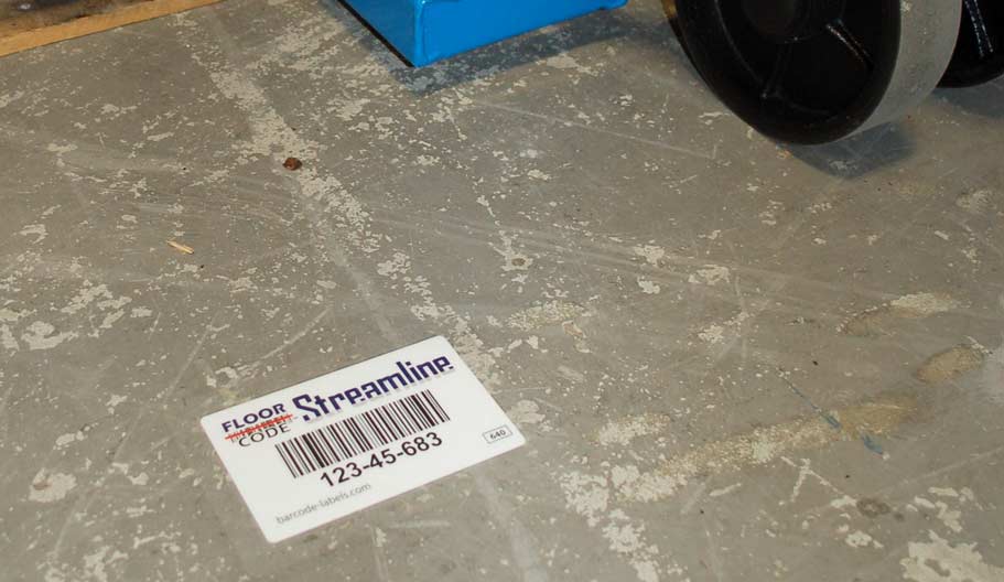 Barcode label on warehouse floor