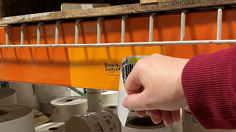 Permanent blockout label holder on warehouse rack