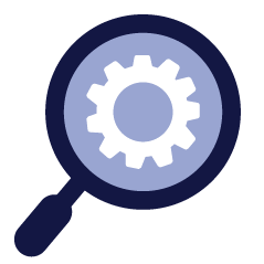 Magnifying Glass with Gear Inside Icon