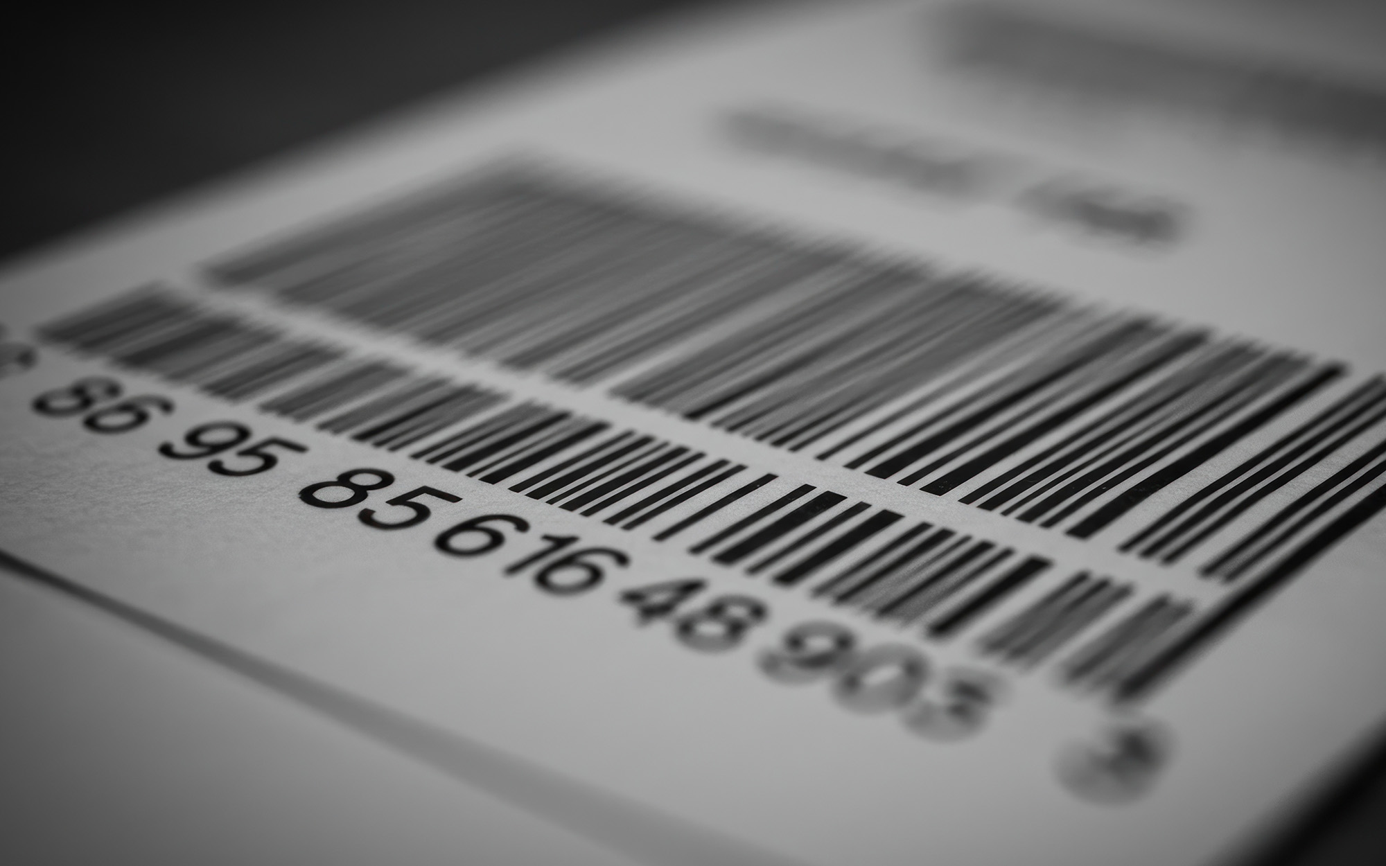 Black and white product barcode on paper