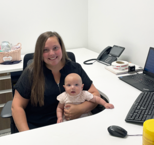 Label Expert Cecilia brings her baby to work at Electronic Imaging Materials