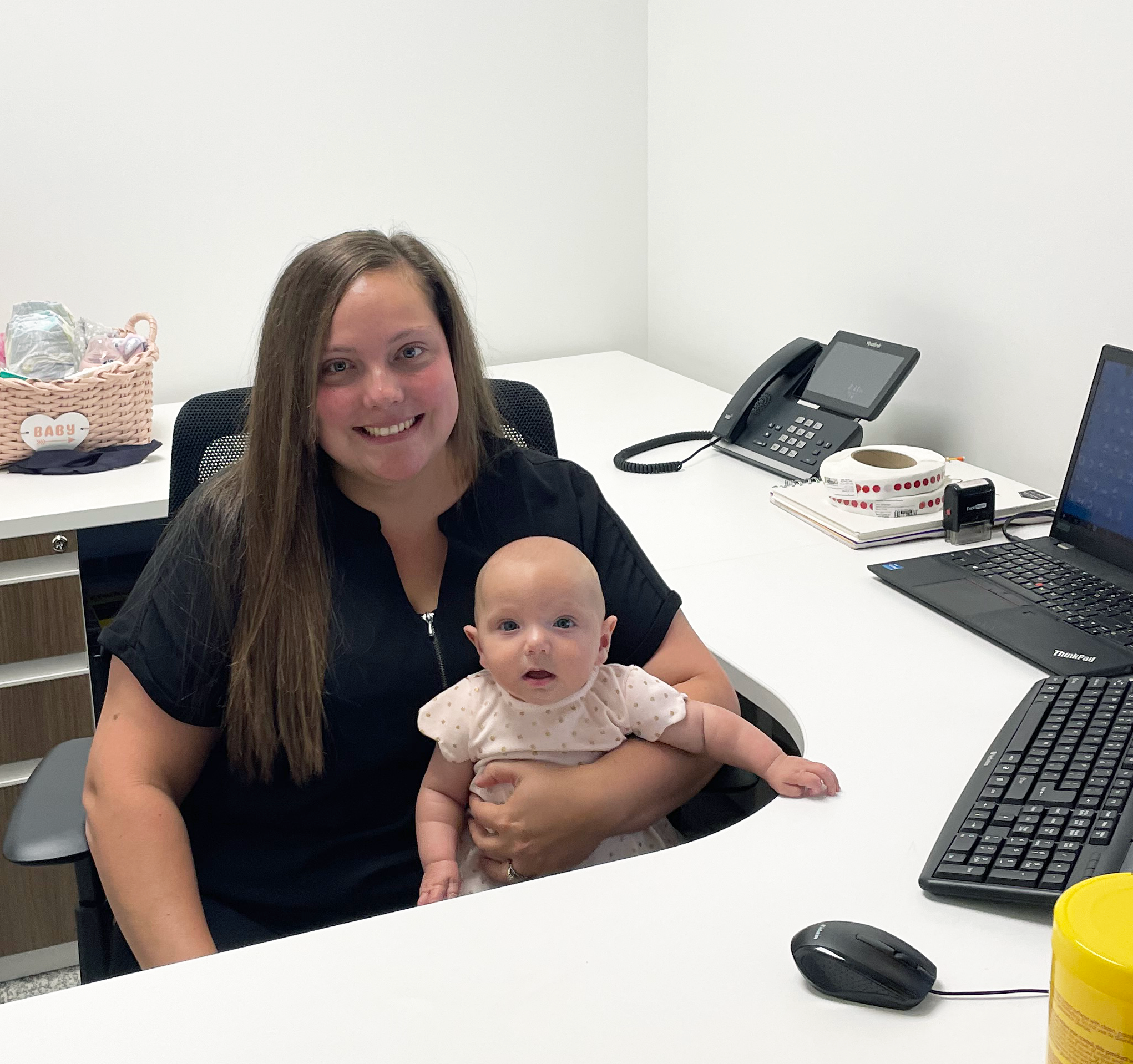 Label Expert Cecilia brings her baby to work at Electronic Imaging Materials
