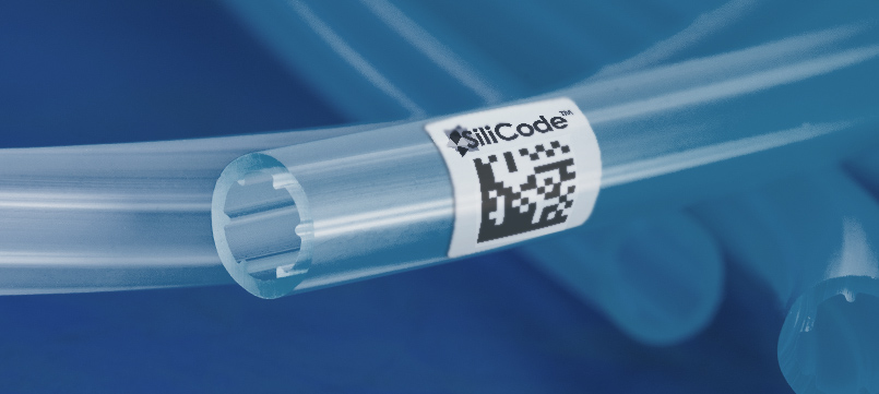 SiliCode silicone label applied onto a clear rubber hose