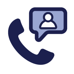 Blue phone with an actual person on the line icon