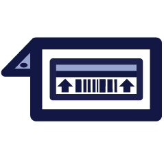 Blue color bar rack label with arrows applied on bent and drilled placard icon
