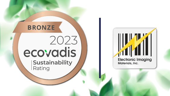 Ecovadis bronze 2023 sustainability rating medal next to Electronic Imaging Materials, inc. logo