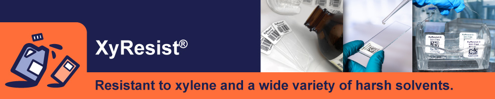 Banner featuring XyResist® logo with accompanying text 'Resistant to Xylene and a wide variety of chemicals'.
