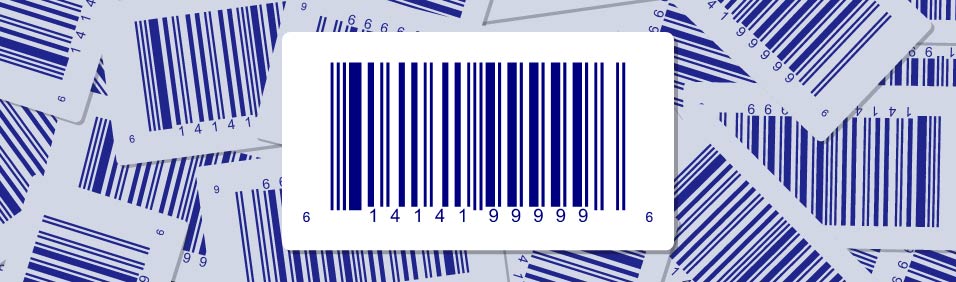 Graphic of a UPC barcode in front of a pile of smaller UPC barcodes.