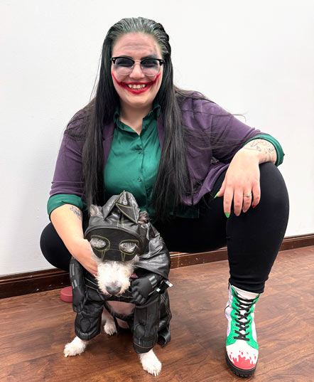EIM Human Resources and Payroll Administrator Tanya Amato dressed up for Halloween with her pet dog Winnie.